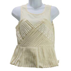 PINS AND NEEDLES Women's Top Beige Sleeveless Pleats Peplum Lace Contrast Size S